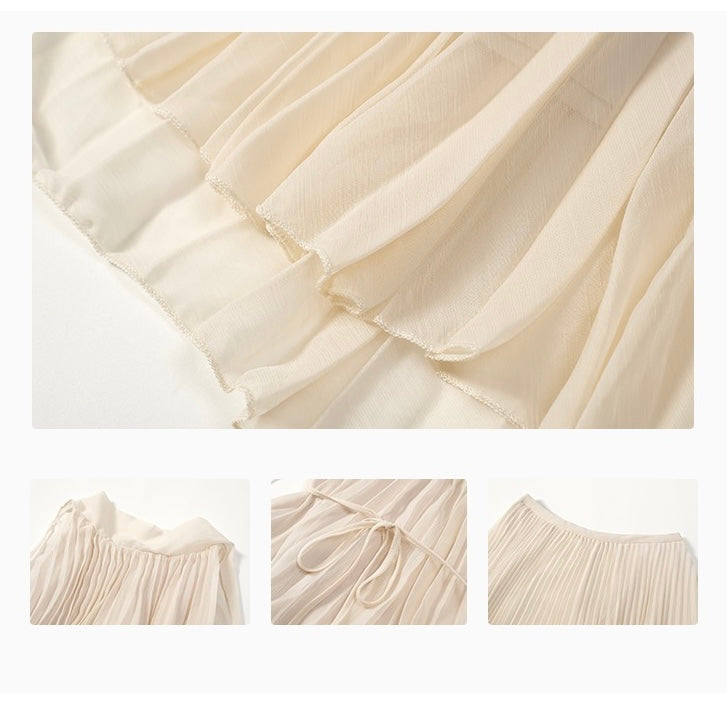 Beige Pleated Maxi Halter Dress