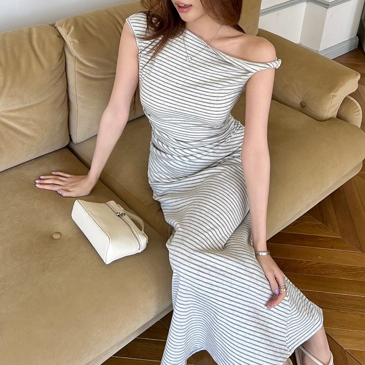 Twist Shoulder Strap Stripe Dress