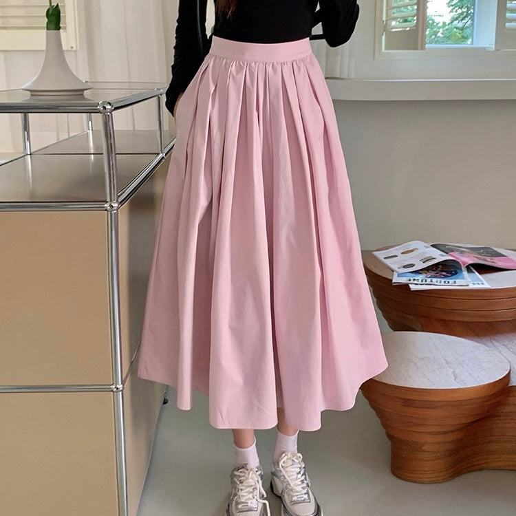 Pink Pleated Long Skirt