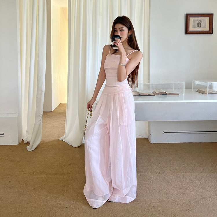 Pink Sheer Camisole Pants Set