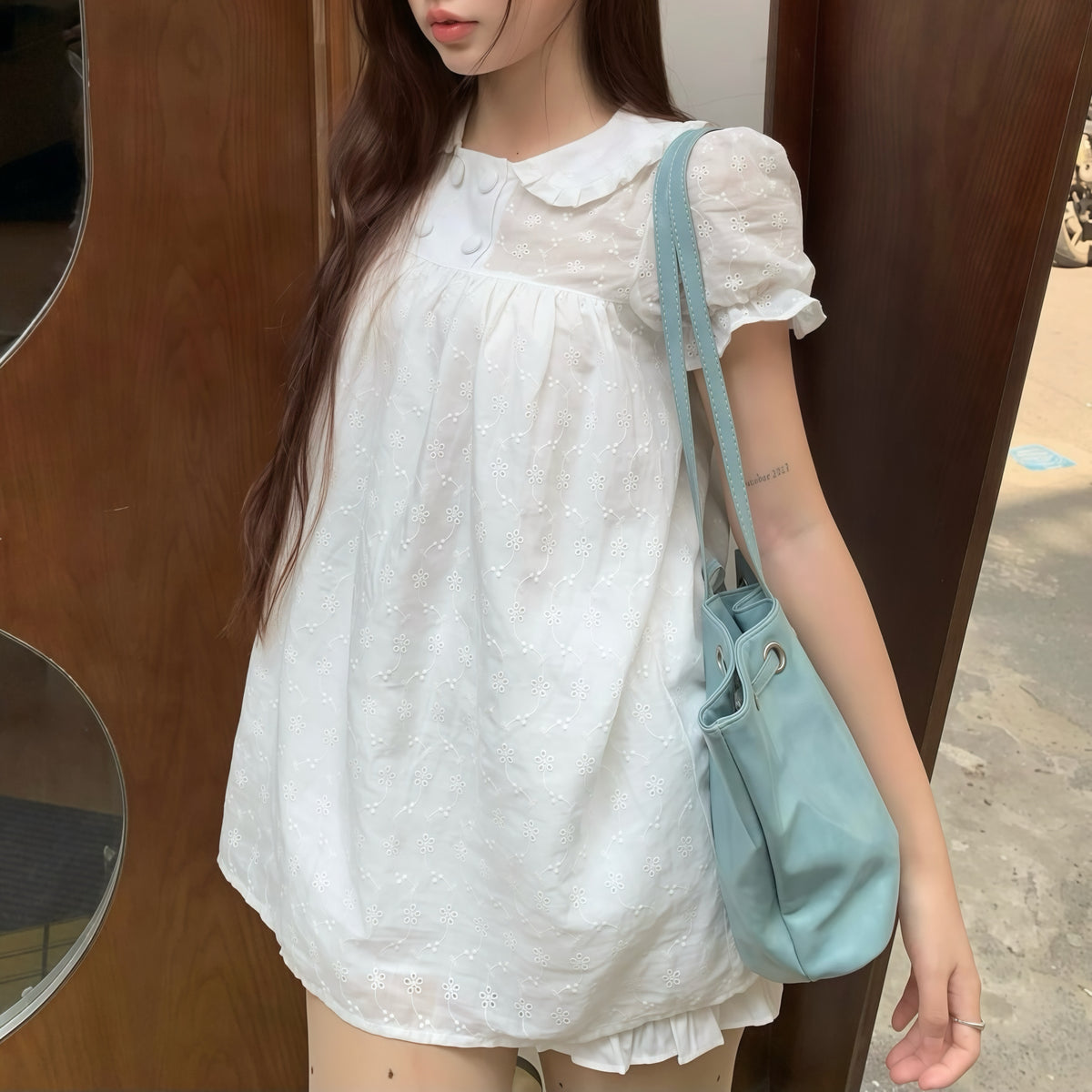 White Babydoll Frill Hem Top Shorts Set