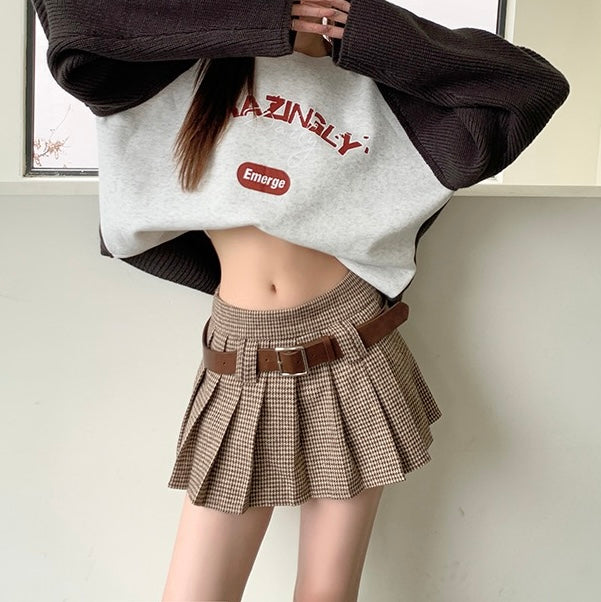 Brown Autumn Knit Belt Skirt