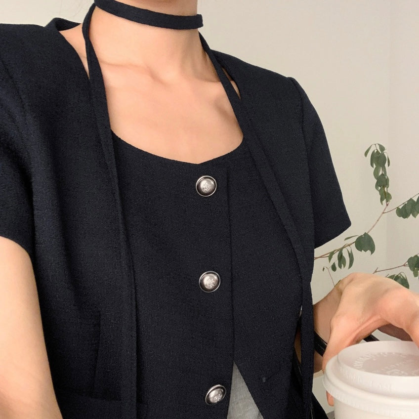 Button-Up Short-Sleeve Blazer