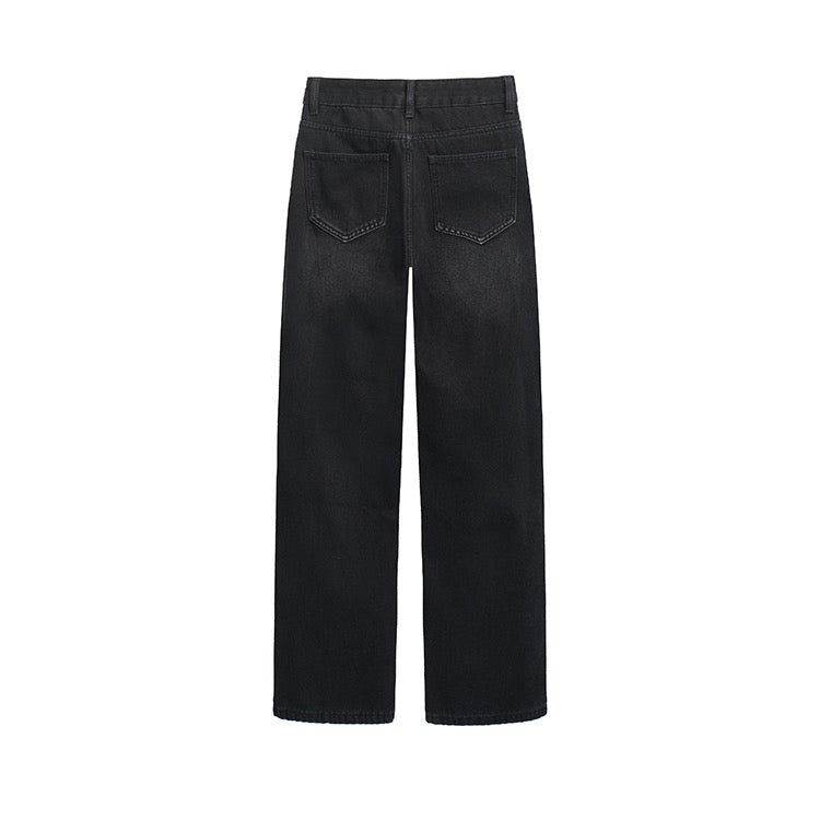 Black Straight Denim Pants