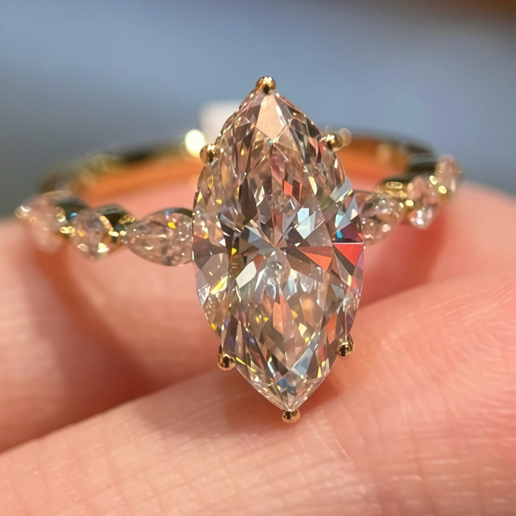 Marquise 2ct Lab Diamond Yellow Gold Engagement Ring