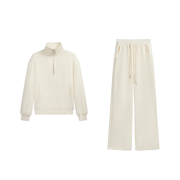 Cream Track Winter Jumper Pants Set