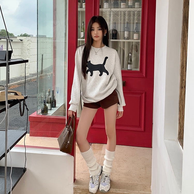 Black Cat Grey Sweater