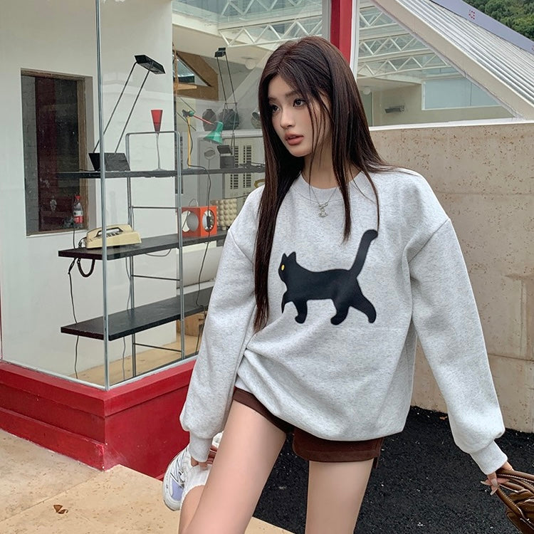 Black Cat Grey Sweater