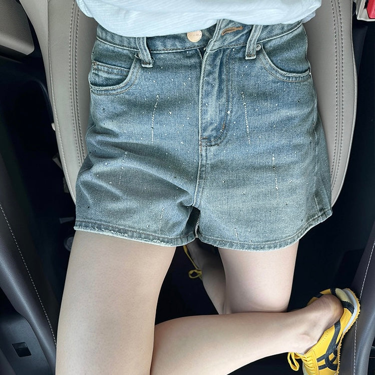 Sparkly Rhinestone Blue Denim Shorts