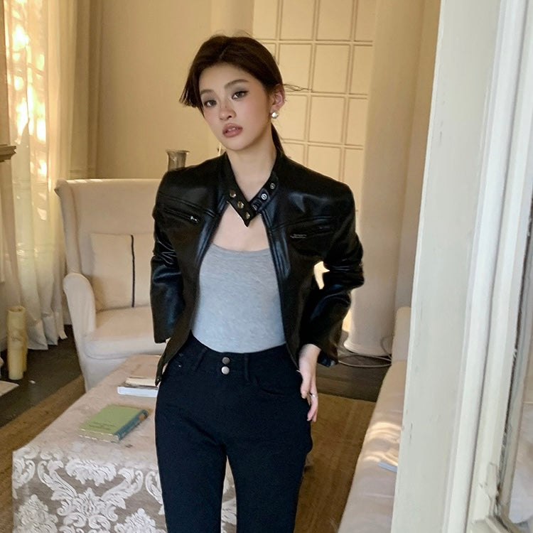 Black Faux Leather Biker Jacket