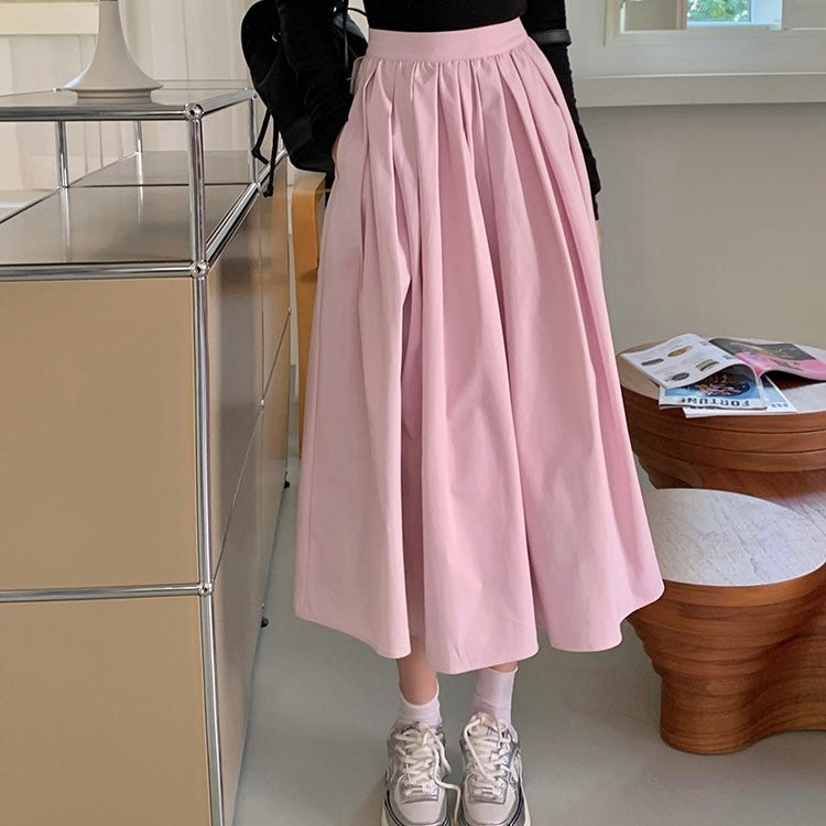 Pink Pleated Long Skirt