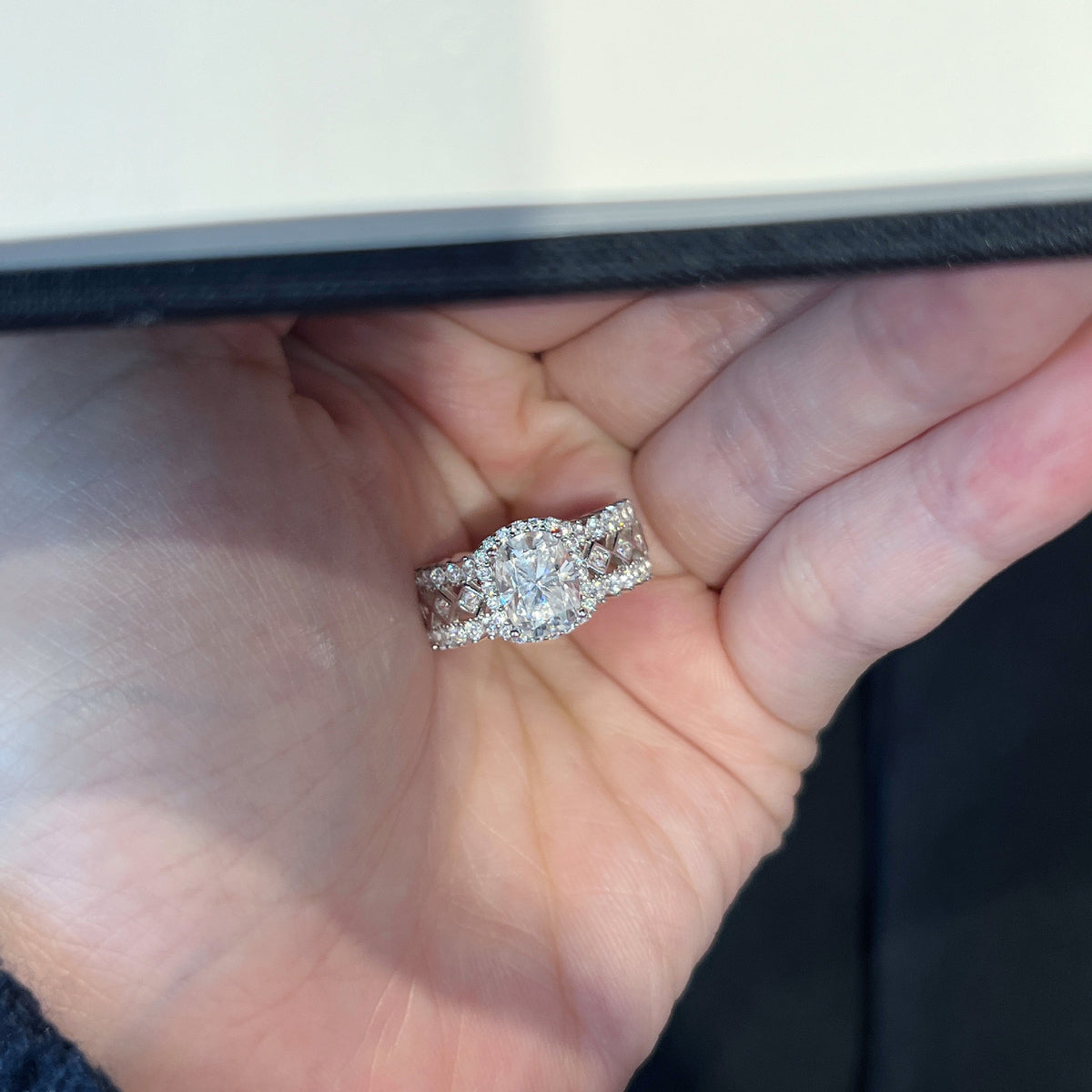 Moissanite 2ct Cushion Cluster Thick Band Ring S925