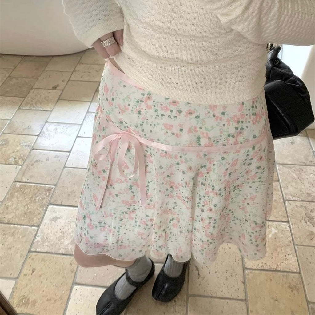 Pink Ribbon Floral A-Line Skirt