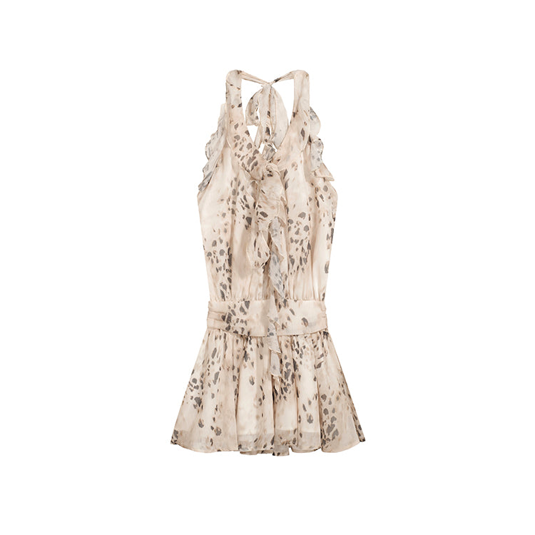 Ruffle V-Neck Flowy Pattern Dress