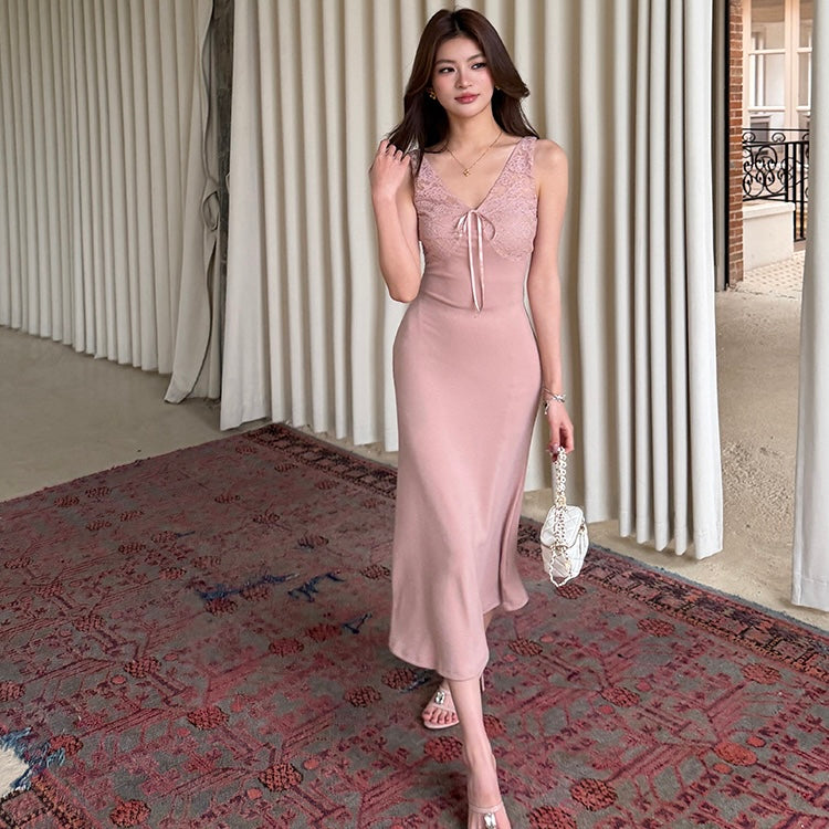 Pink Knit Top Lace Dress