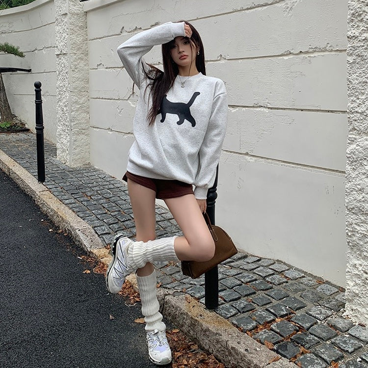 Black Cat Grey Sweater