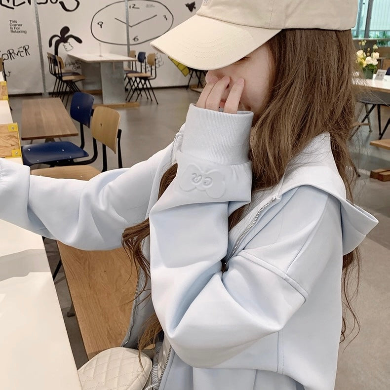 Ribbon Sleeve Pastel Hoodie