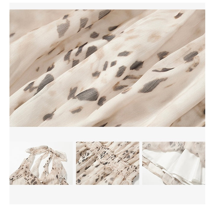 Ruffle V-Neck Flowy Pattern Dress