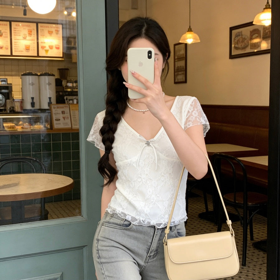 White Lace Layer Short-Sleeve Top