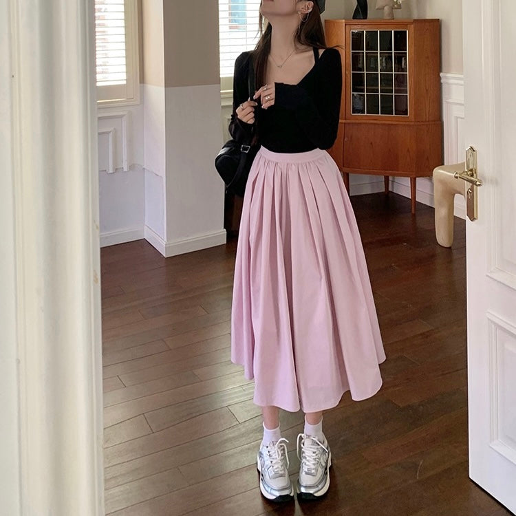 Pink Pleated Long Skirt