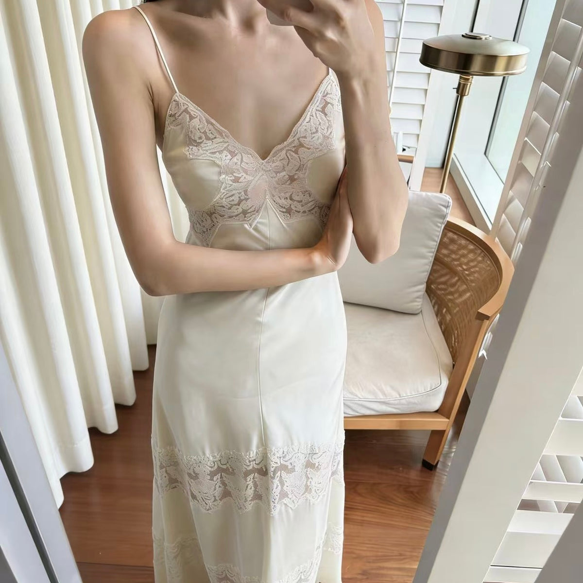Silk Lace Long Slip Dress