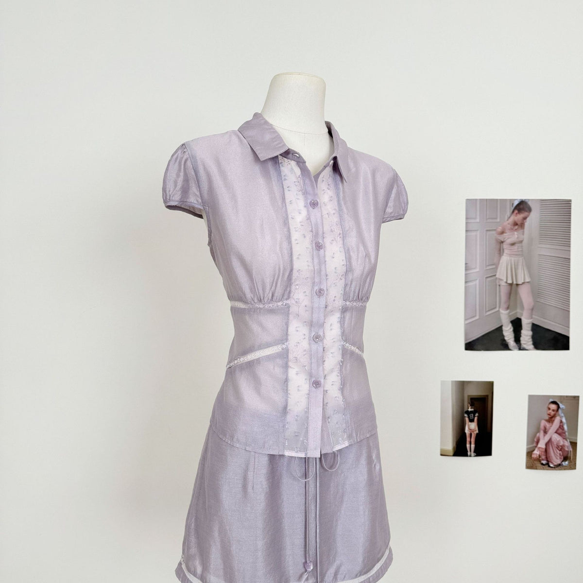 Wisteria Purple Satin Shirt Skirt Set