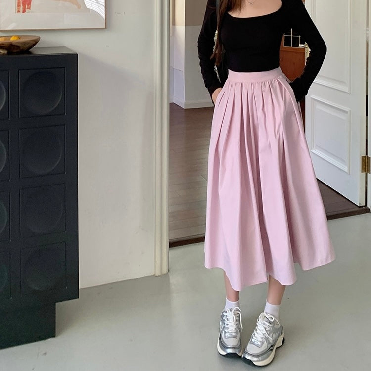 Pink Pleated Long Skirt