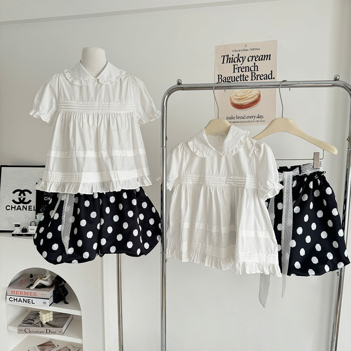 Mono Babydoll Top Polka Dot Skirt Set