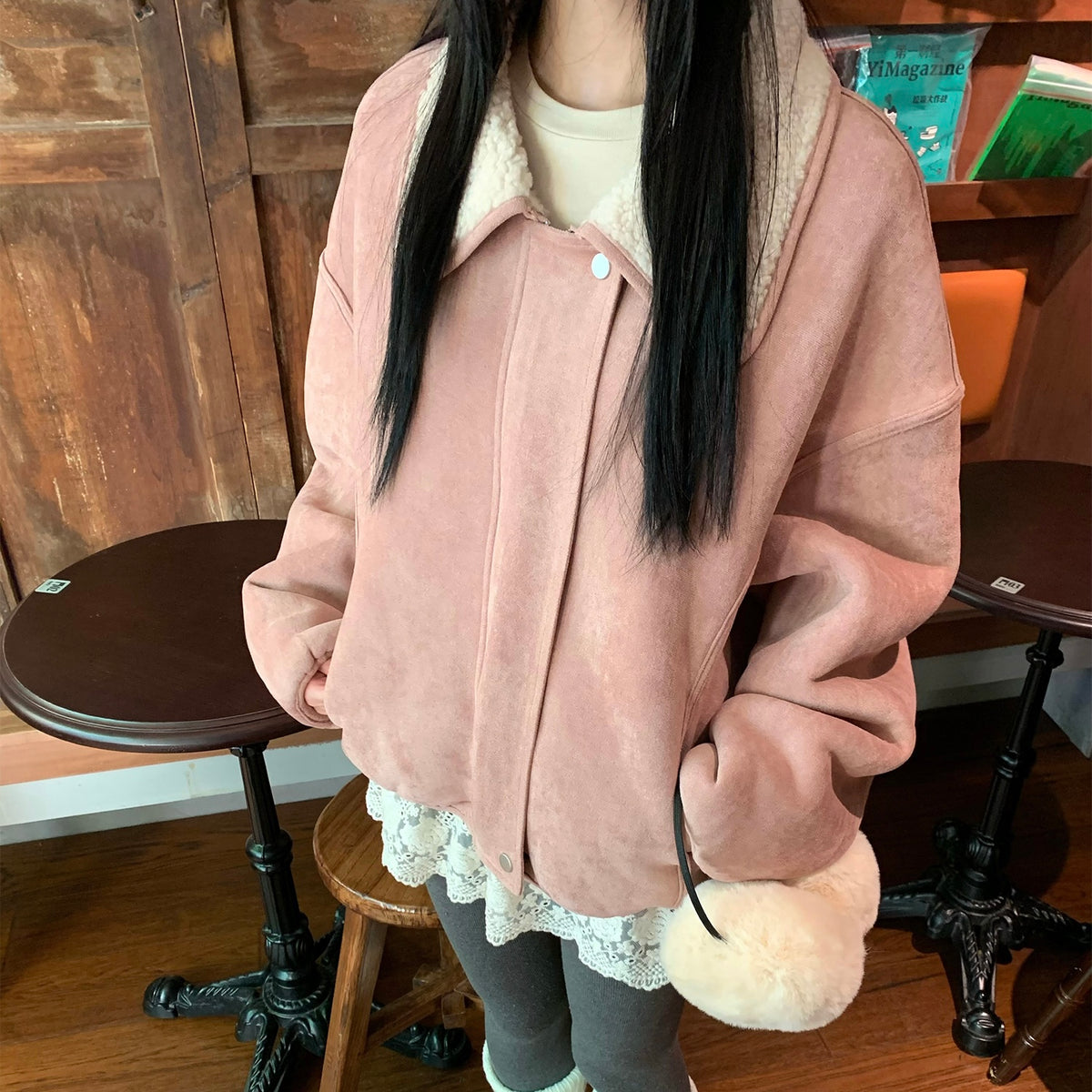 Wool Lined Zip-Up Suede Jacket