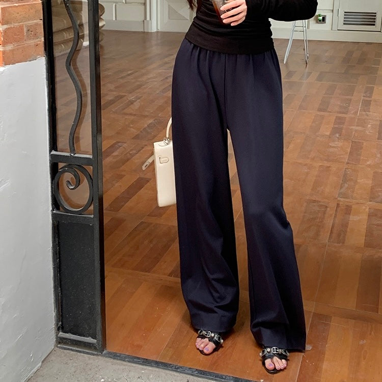 Navy Stretch Waist Straight Pants