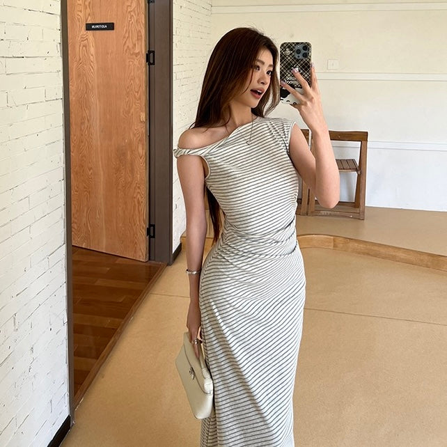 Twist Shoulder Strap Stripe Dress