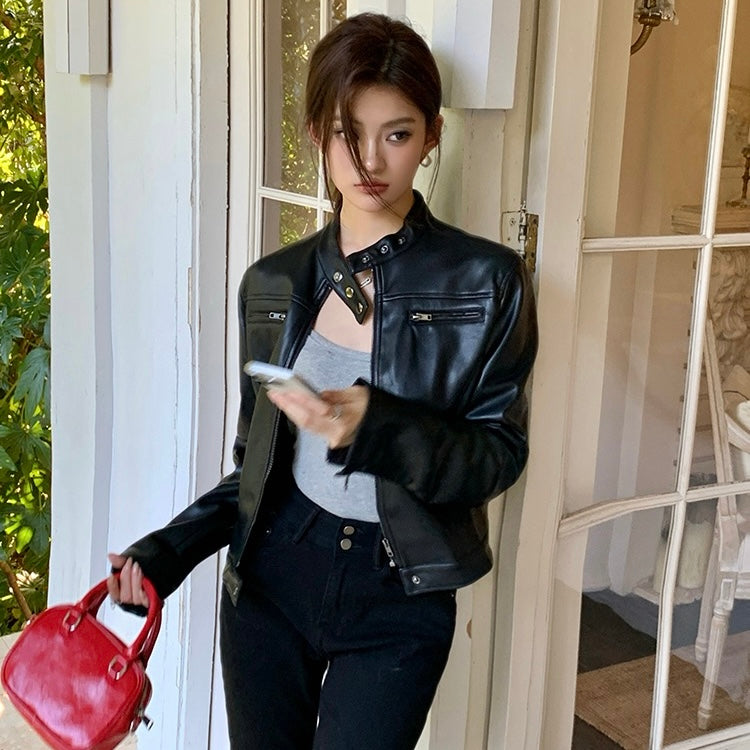 Black Faux Leather Biker Jacket