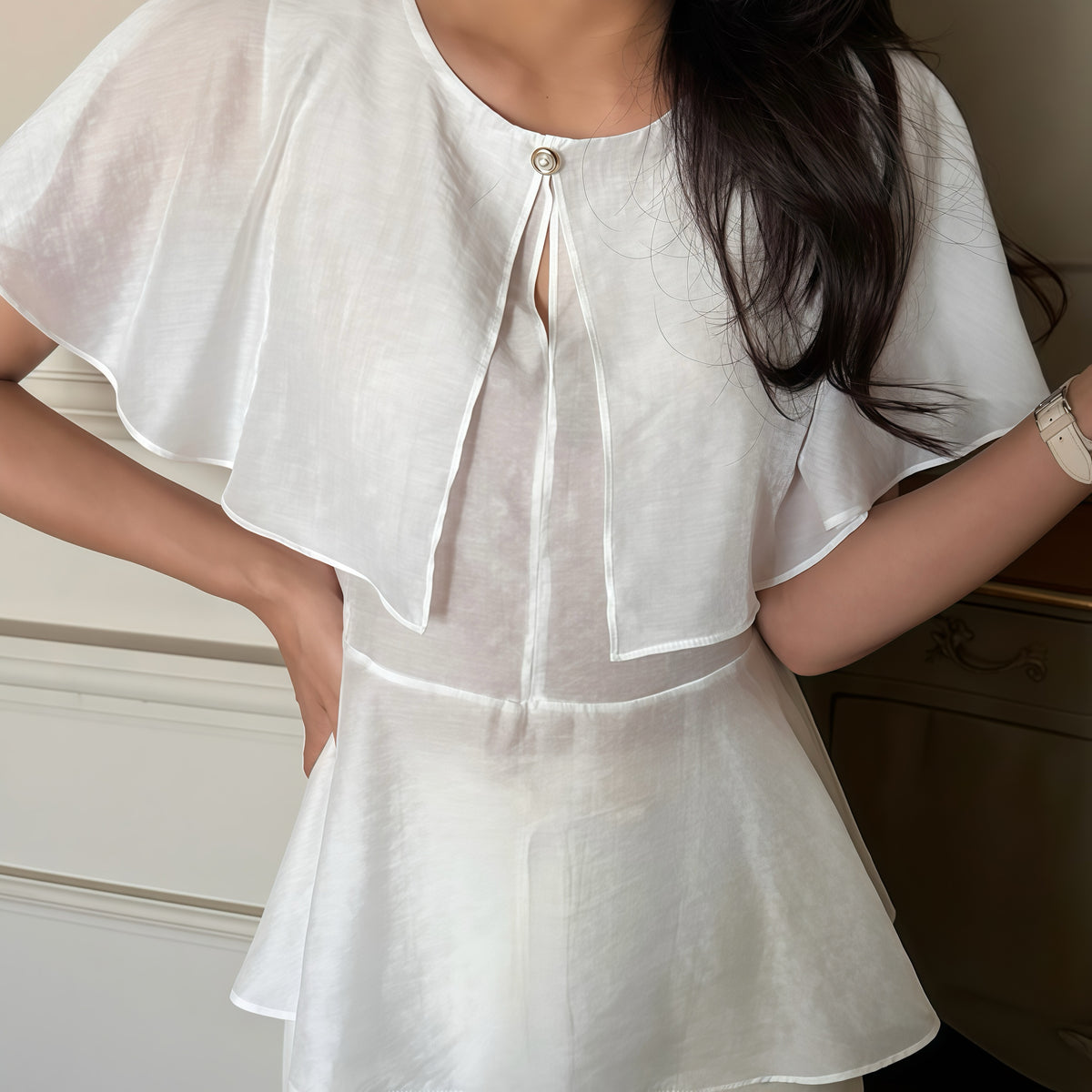 Sheer White Shoulder Cape Top