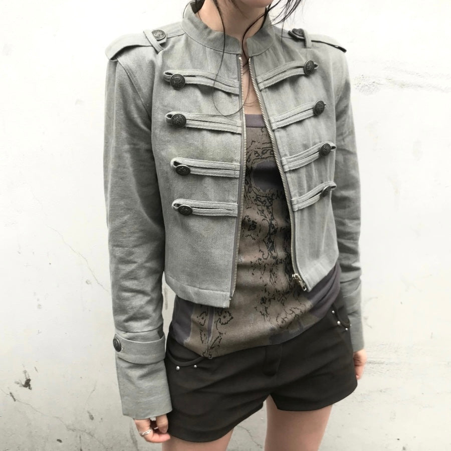 High Neck Double Side Button Zip Jacket