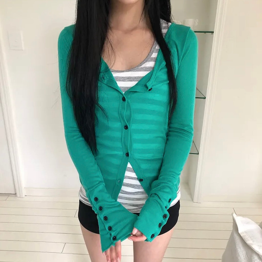 Button-Up Thin Long-Sleeve Top