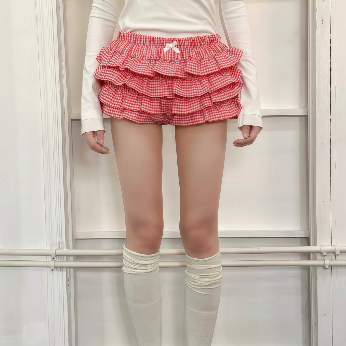Cascade Ruffle Gingham Shorts