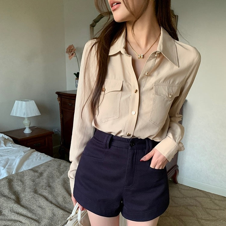 Tan Gold Button Long-Sleeve Shirt