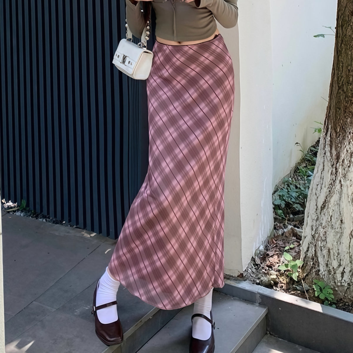 Pink Argyle Long Pencil Skirt