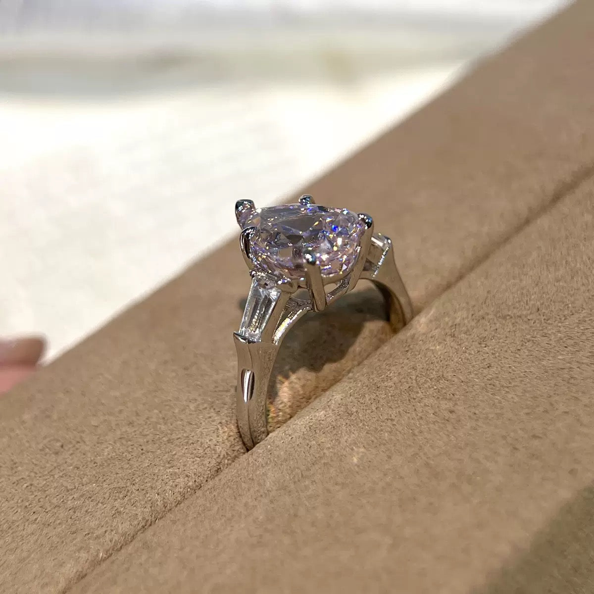 Pink Pear Trapezoid Trilogy Diamond Ring S925