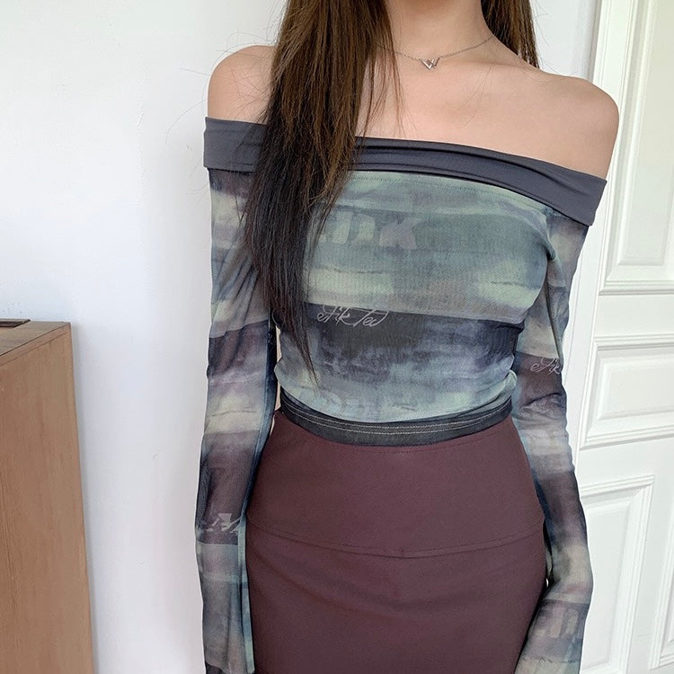Green Tie-Dye Off-Shoulder Top