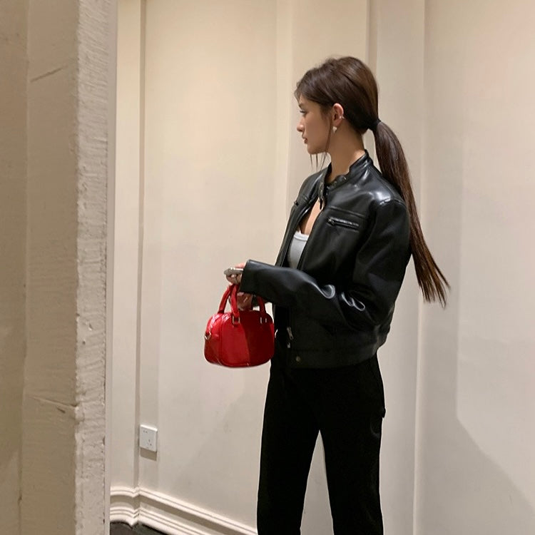 Black Faux Leather Biker Jacket