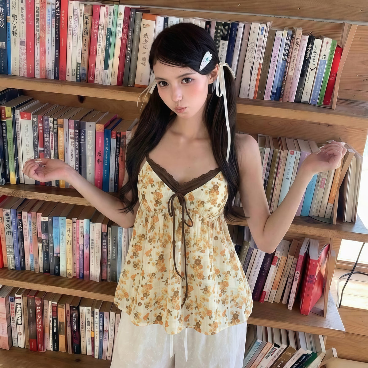 Vintage Floral Lace Trim Camisole
