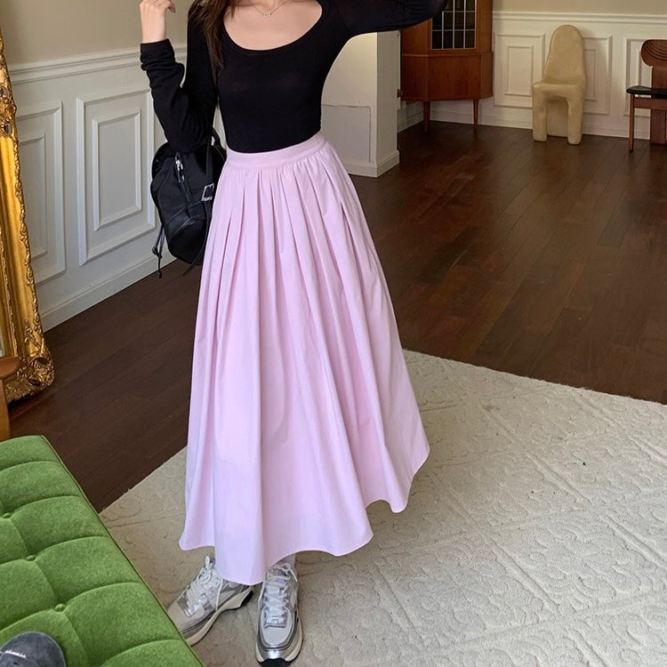 Pink Pleated Long Skirt