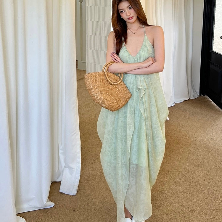 Backless Thin Strap Halter Parachute Dress