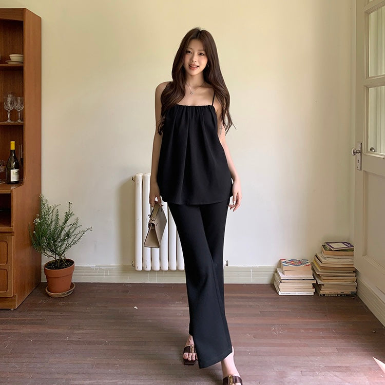 Black Babydoll Camisole Pants Set