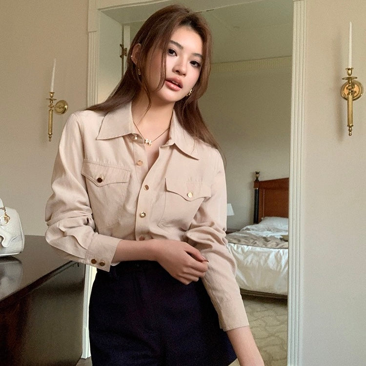 Tan Gold Button Long-Sleeve Shirt