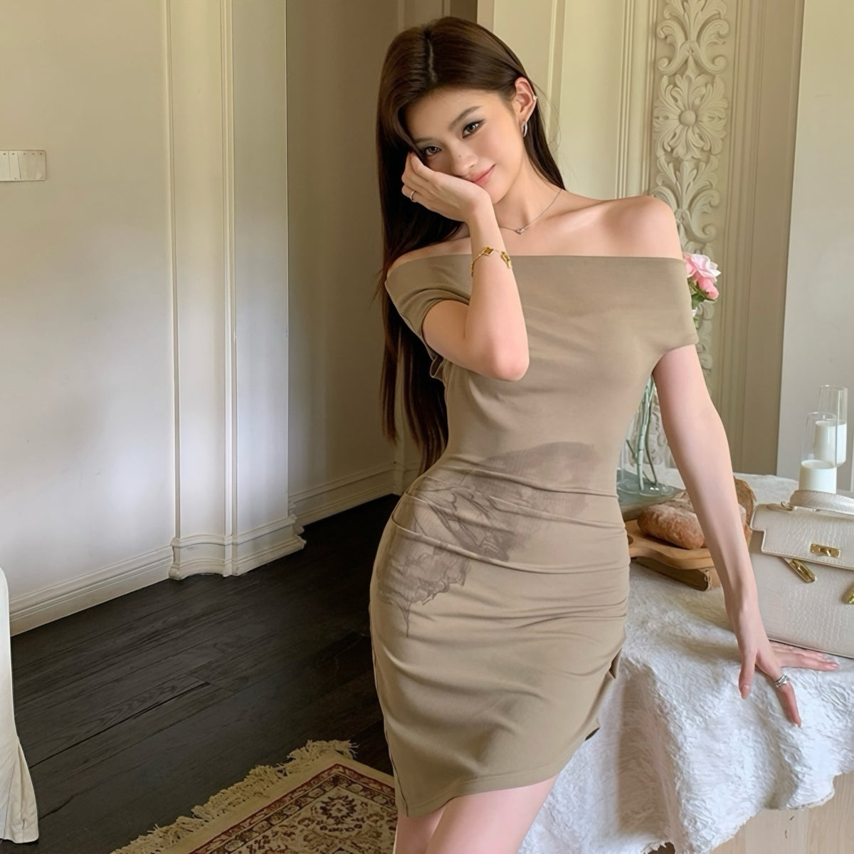 Butterfly Wing Waist Off-Shoulder Dress