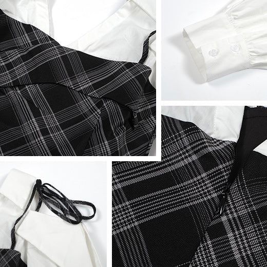 Layered Grey Plaid White Sleeve Dress