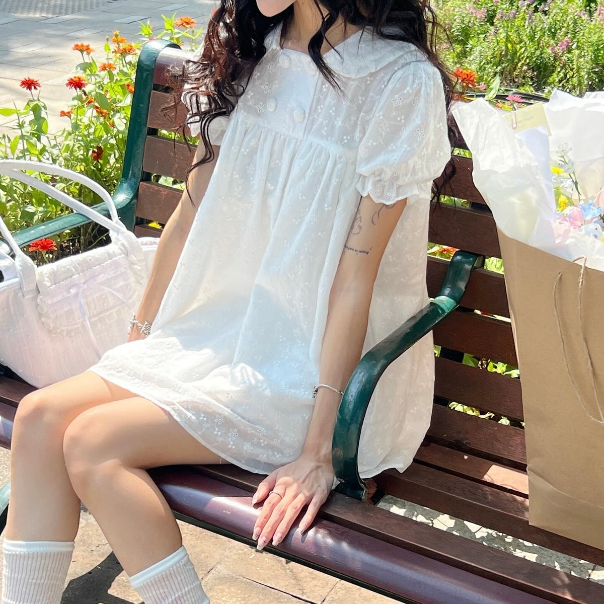 White Babydoll Frill Hem Top Shorts Set