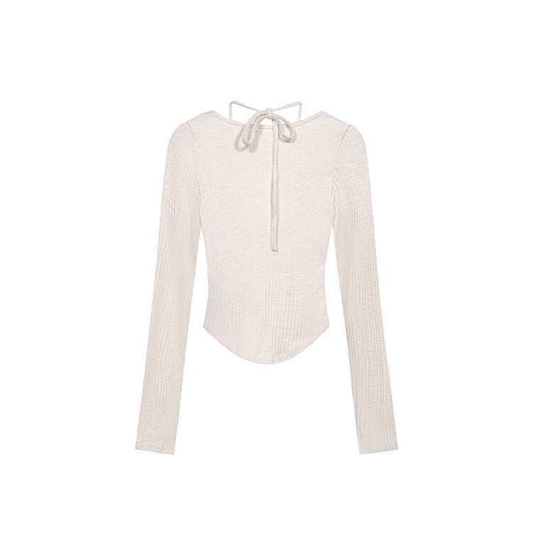 Beige Knit Mock Two-Piece Top